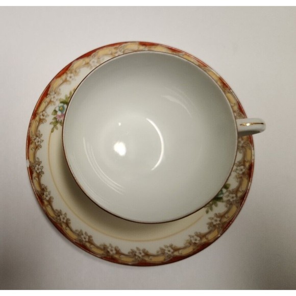 Antique 1918-21 Noritake Morimura Tea Cup with Saucer Floral Hand Painted Japan - Picture 6 of 7